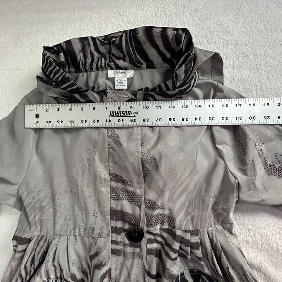 Dorman Womens Zebra Print Button Front Hooded Coat Jacket Medium Gray Pockets - Picture 7 of 11